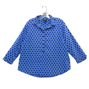 Lands'‎ End Women's Moorish Patterned 3/4 Sleeve Button-Up Top Size 14P